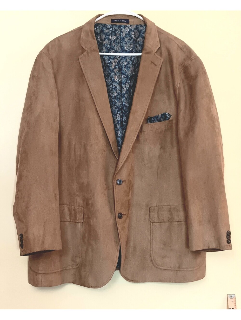 Alan Flusser XXL Faux Suede Blazer Sport Coat Tan Jacket Lined Pocket Square EUC